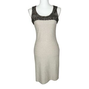 St. John Light Grey Beaded Bauble Knit Tank Dress Metallic Thread Size 2